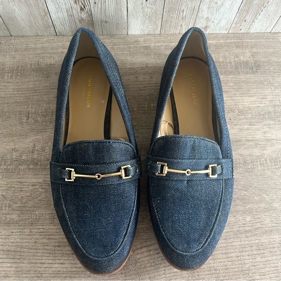 Ann Taylor Blue Denim Loafers with Gold Horsebit Accent 6 - Picture 2 of 6
